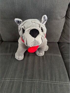 Rare Dan Dee Collectors Choice 12" Gray Bull Dog Shar Pei With‎ Red Heart Collar